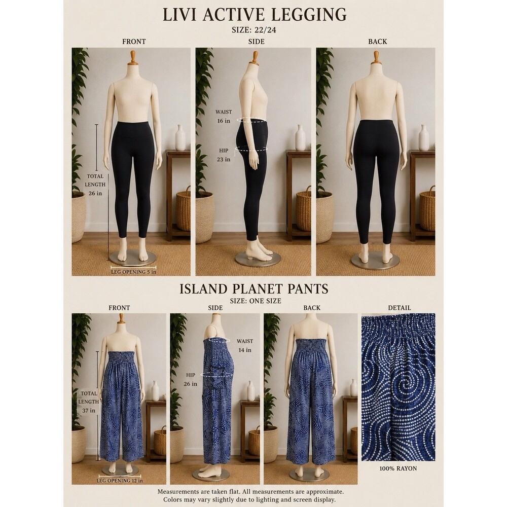 Island Planet Women's Blue White Wide Leg Pant Rayon Smoked Waist Boho Beach